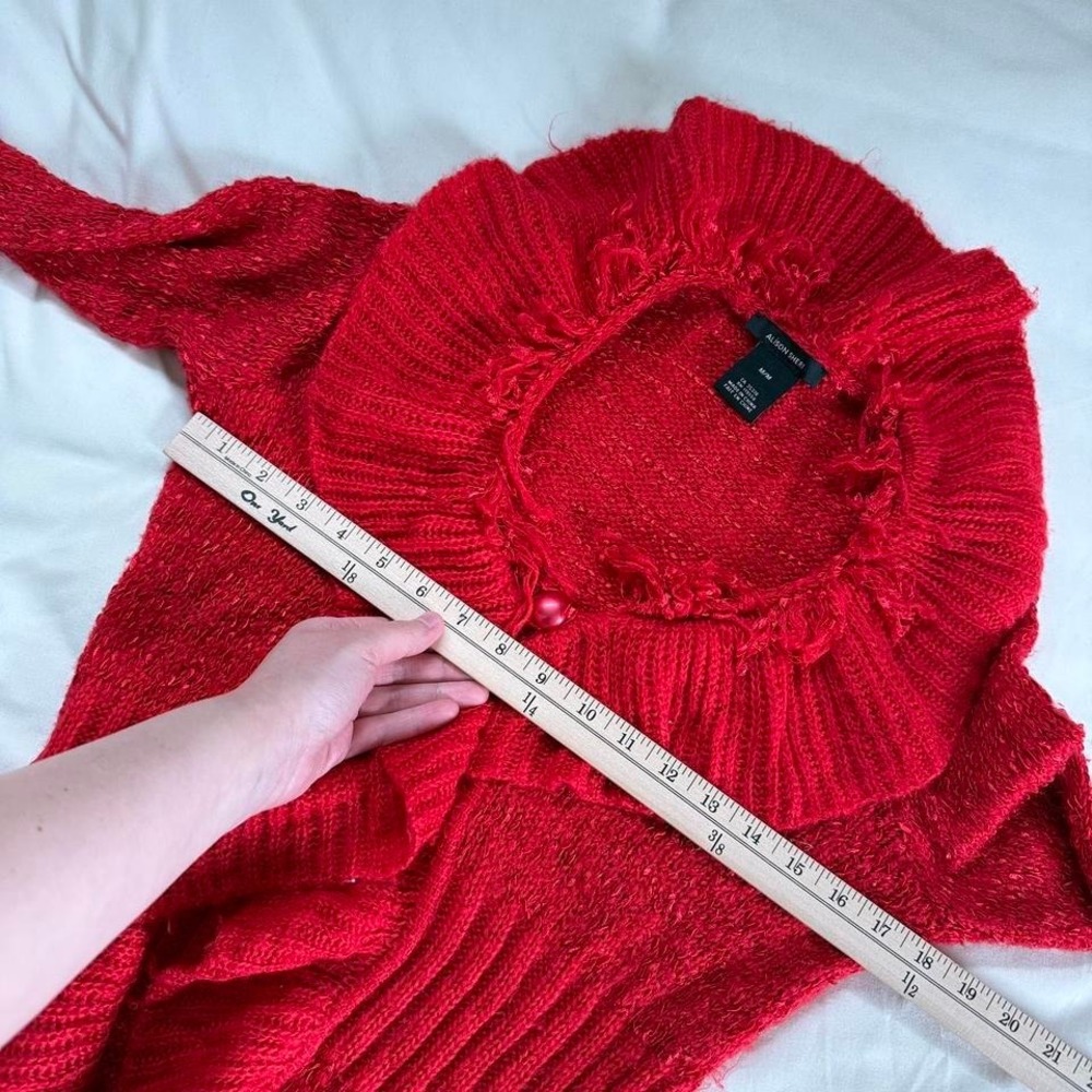 red‎ ruffle fairy duster cardigan  Y2K alison sheri red knit ruffle cardigan - Picture 5 of 8